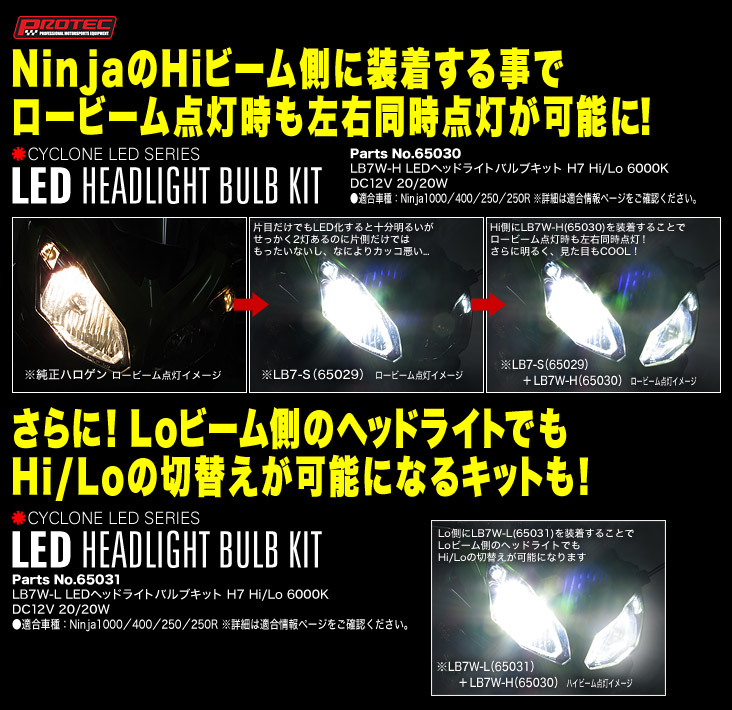 Ninja用 LEDヘッドライトバルブ H7 Hi/Lo