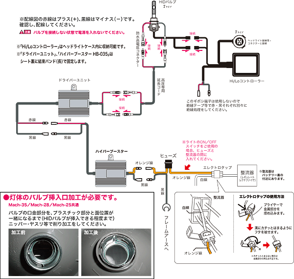 Mach 35 汎用 車種専用 小型 原付バイク用hidキット 配線図 株式会社 プロテック